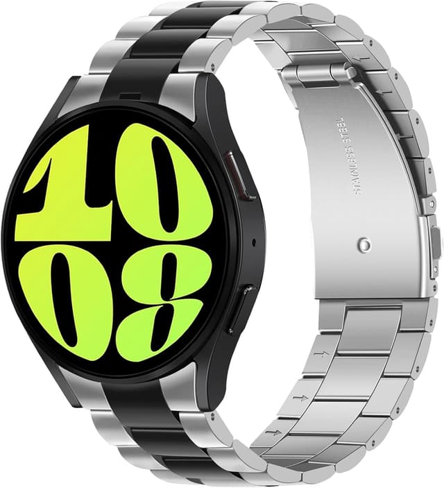 Detalle de Anlinser No Gap Bands Stainless Steel 20mm Metal Strap for Samsung Galaxy Watch 7/6/5/4 Series (Silver-Black)