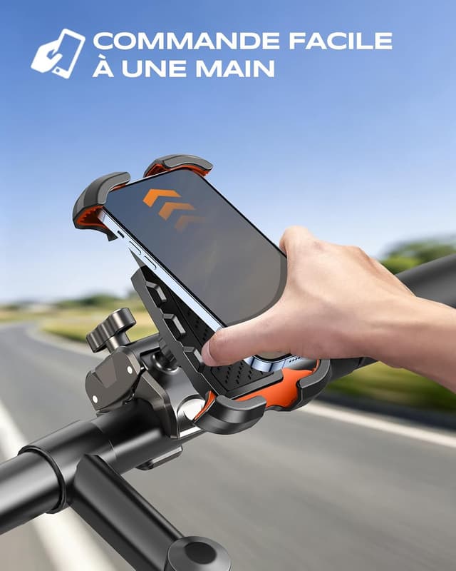 Detalle de Support téléphone vélo CIRYCASE avec pince robuste et protection antivibratoire, rotation 360°