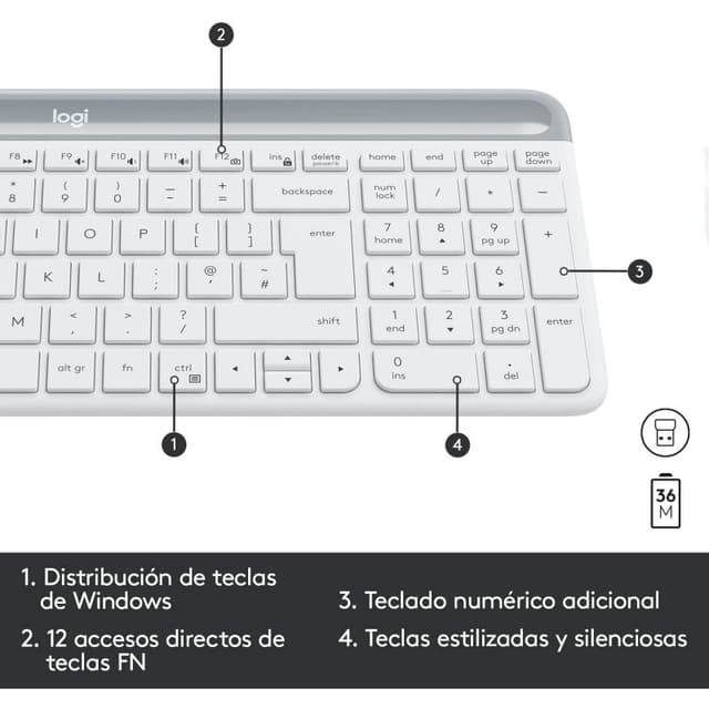 Thumbnail 2 de Logitech MK470 Slim Combo teclado y ratón inalámbricos blanco 🖱