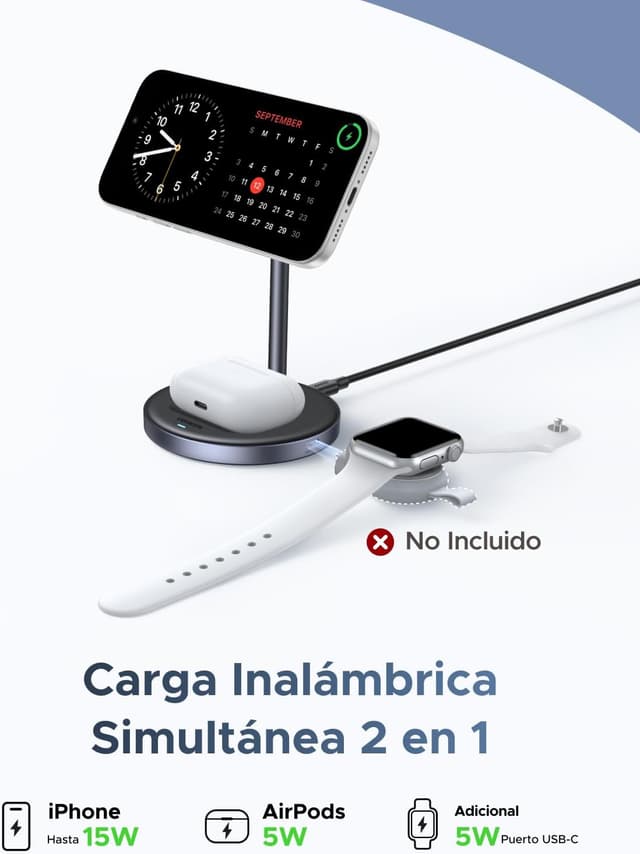 Detalle de UGREEN Zapix 2 en 1 Cargador Inalámbrico 15W