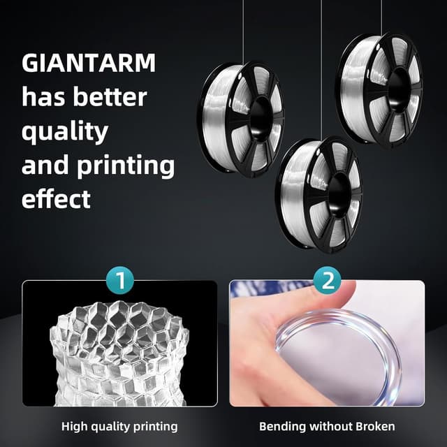 Detalle de GIANTARM PLA Filament 1,75 mm (transparent) – 1 kg Rolle für saubere 3D-Drucke