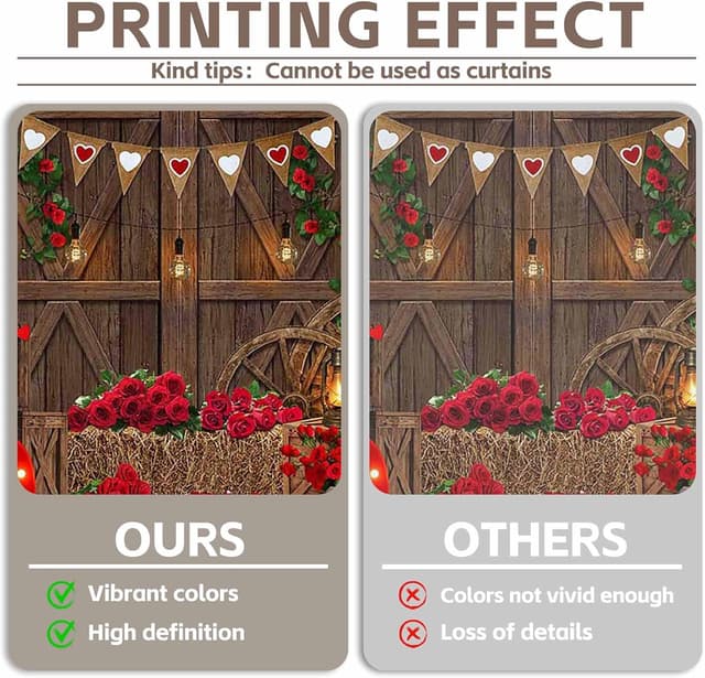 Detalle de Luminora Fabric 8x6ft Valentine’s Day Rustic Wooden Barn Photo Backdrop (Red Rose House)