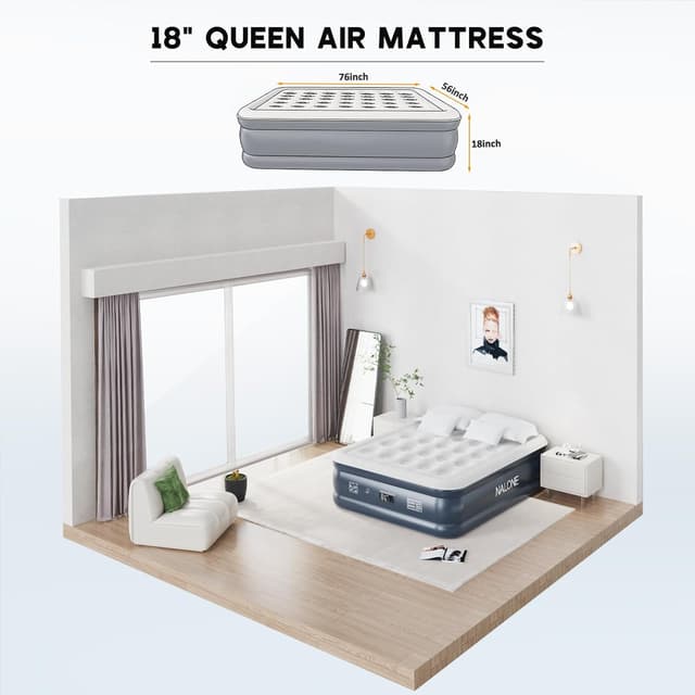 Thumbnail 6 de Nalone King Air Bed Inflatable Mattress with Built‑in Pump 203x152x46cm Queen/Double
