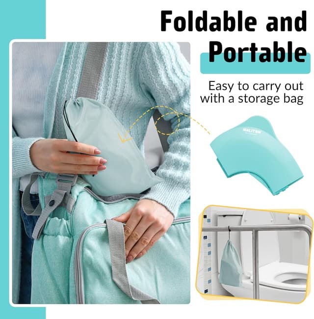 Thumbnail 5 de Maliton Potty Training Toilet Seat for Boys and Girls (Aqua Blue) – Foldable Travel Toilet Seat with Splash Guard & Travel Bag
