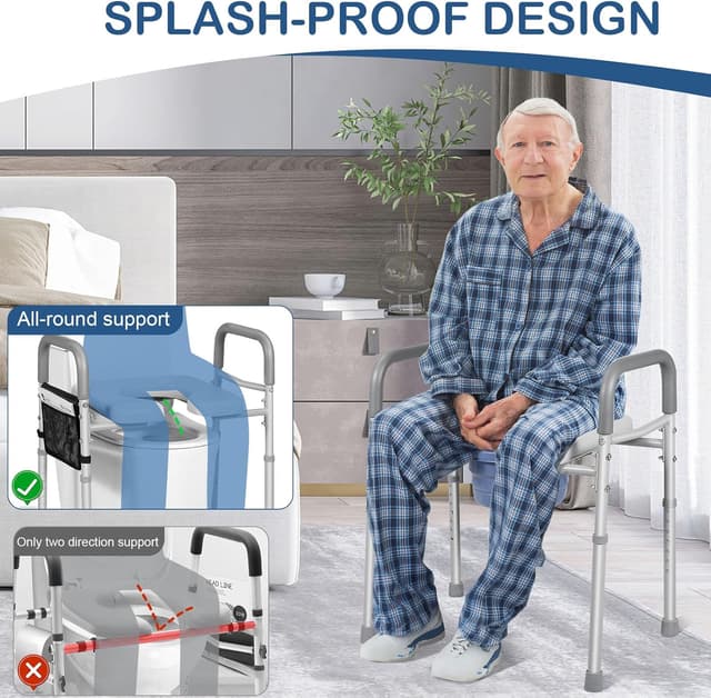 Detalle de LOLLIDO rehausseur de siège de toilette réglable à poignées, avec pochette de rangement (7 hauteurs)