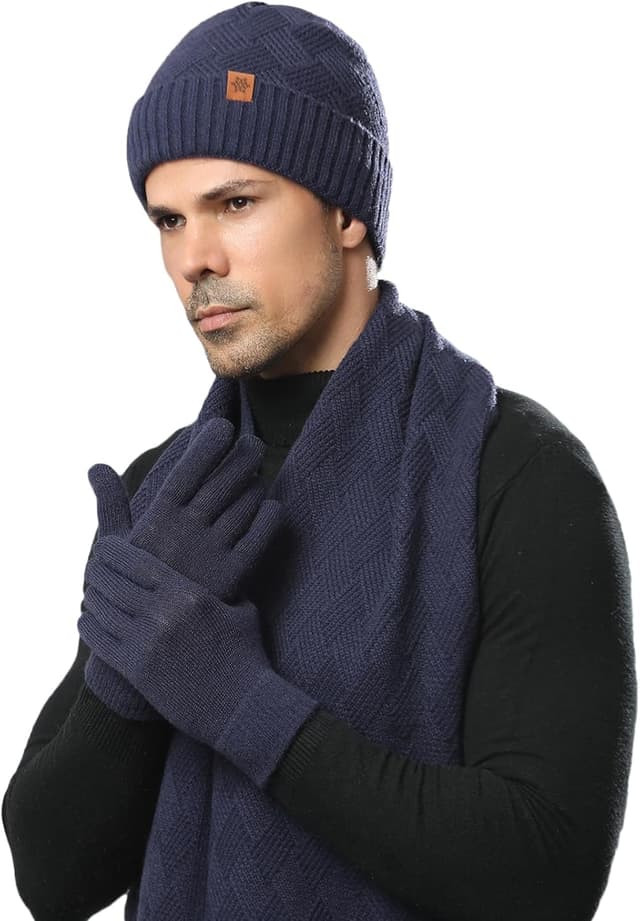 Detalle de MAZELIKEHOOD 3-piece winter hat, scarf and gloves set for men