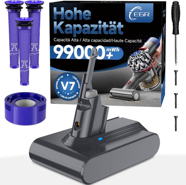 Detalle de EGR Upgraded V7 Akku für Dyson V7 (SV11) – Ersatzakku mit 4 Filtern und Schrauben