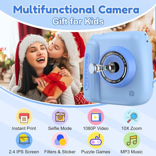 Detalle 2 de Kids Camera Instant Print (Instant Camera with 32GB Card & Photo Paper, 35 Photo Frames) – Blue