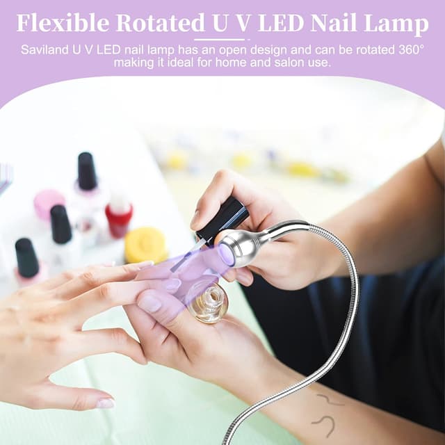 Detalle de Saviland U V Lampe für Gelnägel – flexible Mini-LED Nagellampe mit 360° drehbarem Schwanenhals (3W)