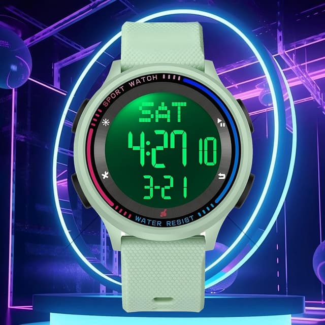 Detalle 2 de findtime Digital Damenuhr mit 5ATM, Dualzeit & Countdown – Sportuhr für Frauen (rosa)