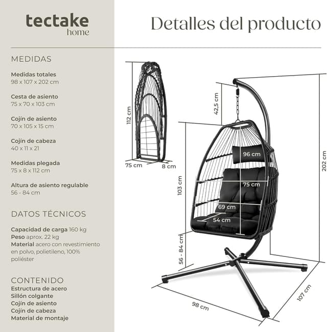 Thumbnail 5 de tectake® Columpio Jardín Exterior 160 kg