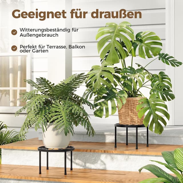 Detalle de Bamworld Blumenständer Metall Schwarz 2er-Set – runde Pflanzenhocker für Balkon & Wohnzimmer