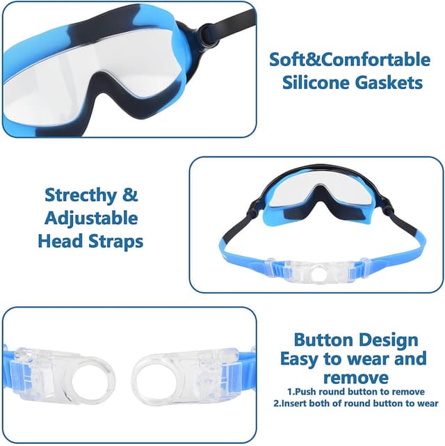 Detalle de Moseem Kids Swimming Goggles (2-Pack) for ages 3–15, anti-fog & anti-UV with clear wide vision