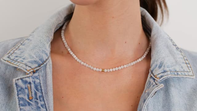 Detalle 1 de BERGERLIN Naturstein Perlen Halskette mit labradorit, Verschluss & 925 Sterling Silberperle (zertifiziert)