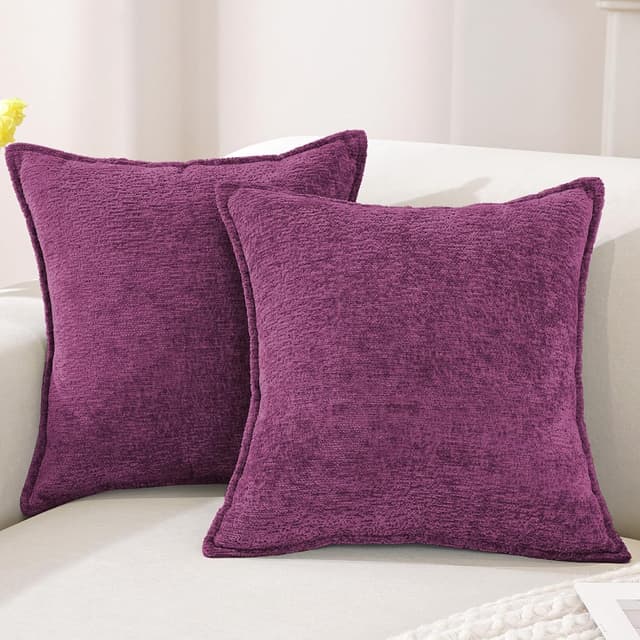 Detalle de YSTELLAA Housse de coussin luxe en chenille Violet, lot de 2 (40x40 cm) avec fermeture éclair cœur cachée