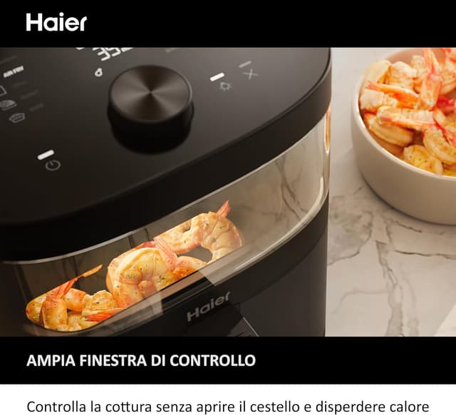 Detalle 2 de Friggitrice ad aria Haier Serie 5 9 in 1 da 7 L (nero) con display e finestra in vetro