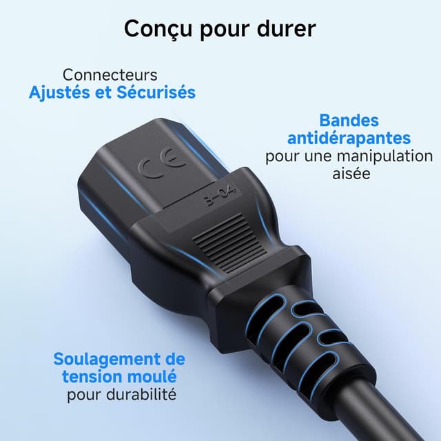 Detalle de Cable Matters lot de 2 câbles de rallonge électrique PDU IEC C13 vers C14 – 2 m