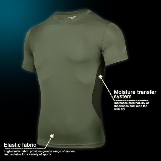 Detalle 2 de AMZSPORT Maglietta a compressione da uomo a maniche corte Cool Dry, per allenamento e corsa