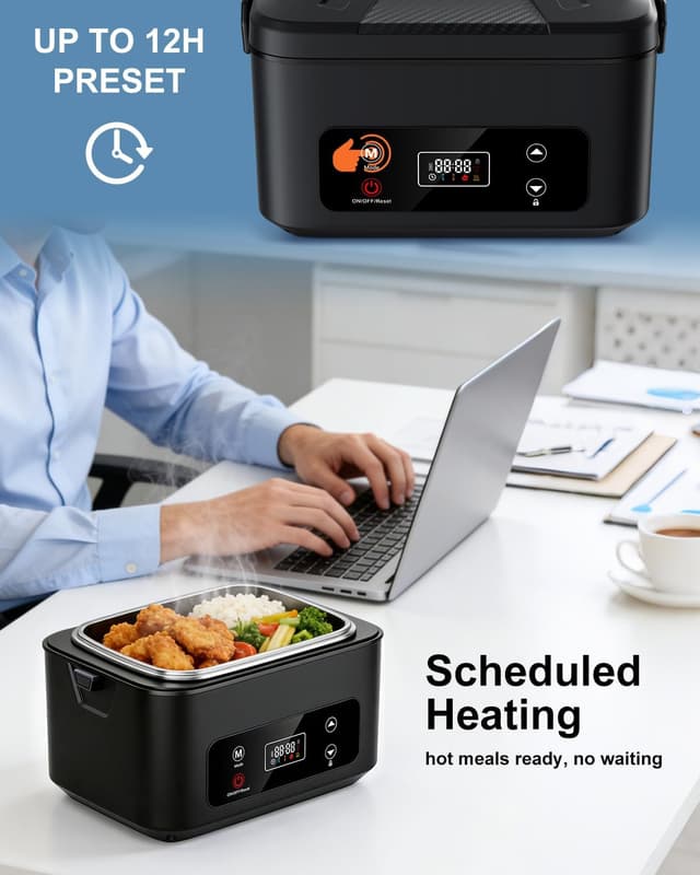 Detalle de Moexili Electric Lunch Box (2026 Upgraded) 1.2L Cordless Heated Lunch Box with Timer, 24,000mAh Battery