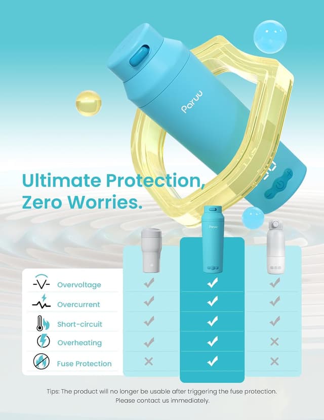 Thumbnail 6 de Paruu Chauffe-biberon portable sans fil pour nomades, 350 ml, 7 niveaux, bleu