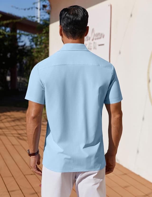 Detalle de COOFANDY men’s short sleeve summer shirt with Kent collar (regular fit)