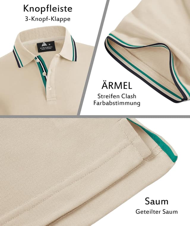 Detalle 2 de SwissWell Poloshirt Herren Kurzarm atmungsaktiv (95% Polyester, 5% Elastan) für Golf, Tennis & Freizeit
