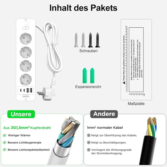 Thumbnail 5 de Versenkbare Steckdose 4‑fach mit 2 USB‑C 🔌