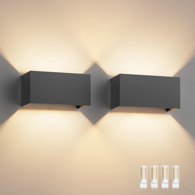 Detalle de Klighten 2er-Set LED-Wandleuchten (G9, 18 W) mit einstellbarem Abstrahlwinkel, IP54, dunkelgrau