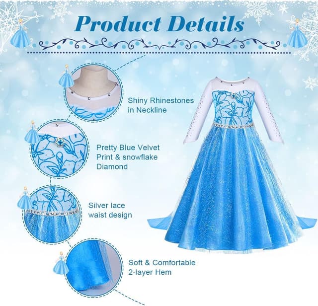 Detalle de ACWOO Vestito Set da Principessa della Regina delle Nevi con Corona e Bacchetta