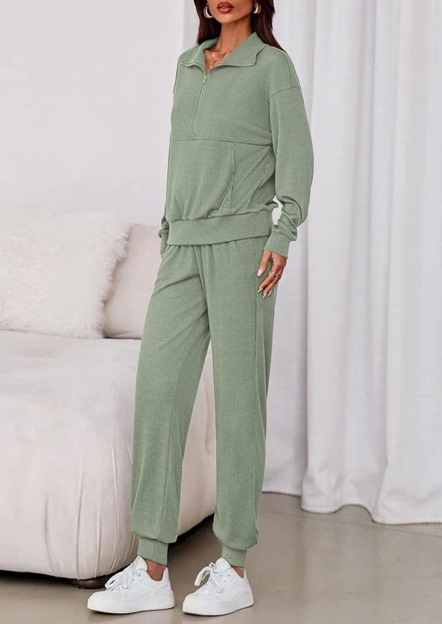 Detalle de PRETTYGARDEN Women’s Fall 2-Piece Lounge Set (Half-Zip Sweatshirt + Jogger Pants)