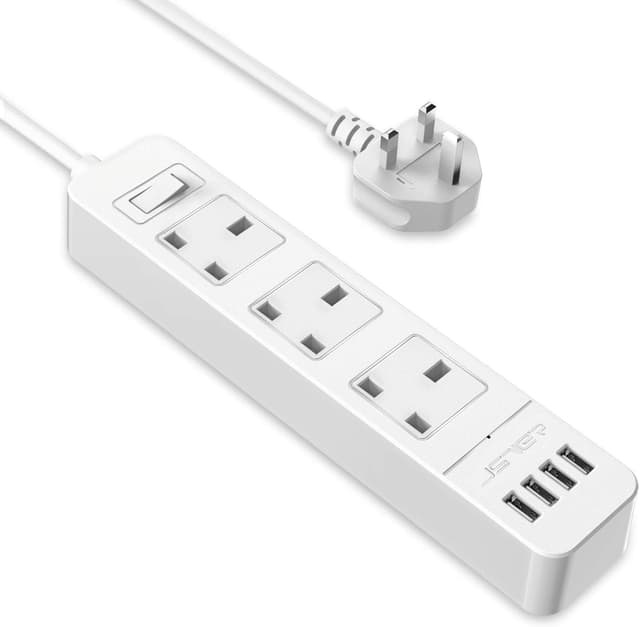 Detalle de JSVER Extension Lead USB 3-outlet 4-USB, 2m cable 🔌