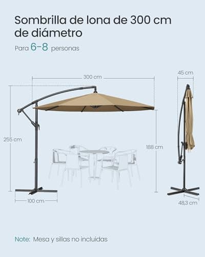Detalle de SONGMICS Sombrilla en voladizo GPU116K01 de 300 cm con protección UV UPF 50+