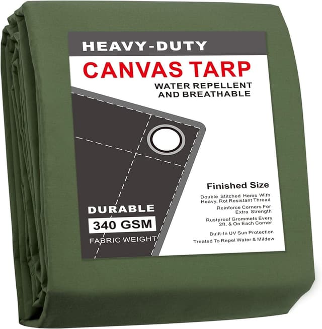 Thumbnail 6 de CARTMAN Finished Size 20x20 Feet Tan Canvas Tarp with Rustproof Grommets (Heavy-Duty Multipurpose Cover)