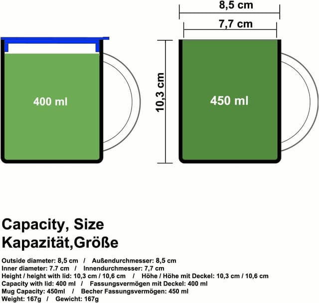 Detalle de HEECN HESS038BBK400 – Tazze da campeggio in acciaio inox a doppia parete con coperchio, moschettone e catena