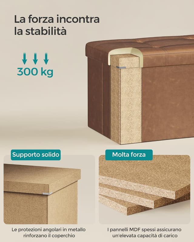 Detalle 2 de SONGMICS Cassapanca pouf contenitore 38×76×38 cm, regge 300 kg