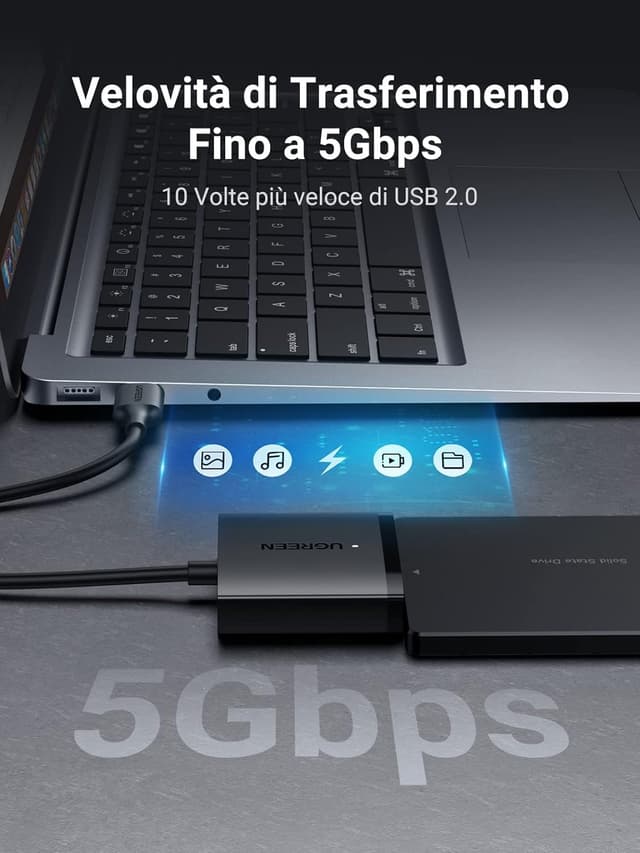 Detalle de UGREEN Adattatore SATA USB 3.0 per SSD/HDD 2,5” e 3,5” fino a 12TB con UASP, riposo automatico