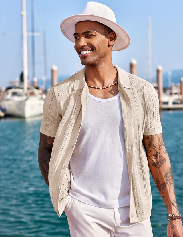 Detalle 2 de COOFANDY Men's Knit Short Sleeve Polo shirt