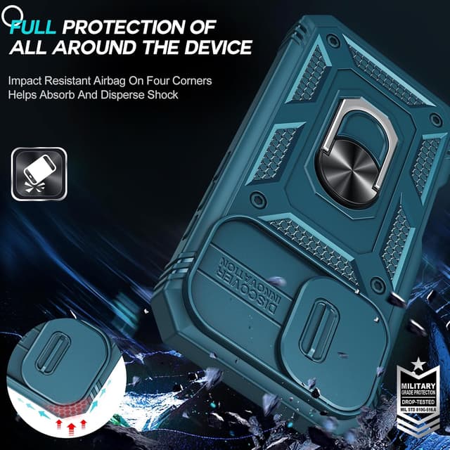 Thumbnail 6 de LeYi iPhone 16 case with sliding camera cover, ring stand & 2-pack tempered glass (blue) – shockproof protection