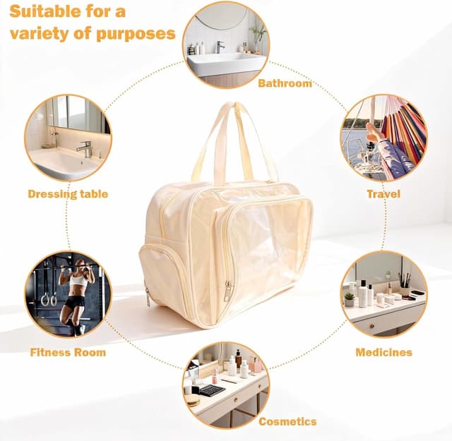 Detalle 2 de TH commelK transparente Kulturtasche Damen/Groß mit Schuhfach – wasserdichter Zip-Beutel für Handgepäck & Reise
