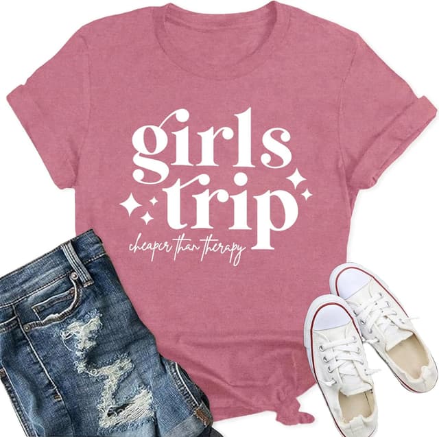 Detalle de Qskall Girls Trip T Shirt for Women – “Trip Cheaper Than Therapy” Vacation Tee (S–XXL)