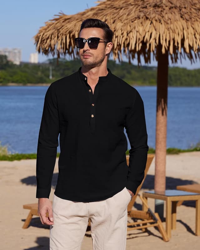 Detalle 2 de YAOBAOLE chemise en lin Henley