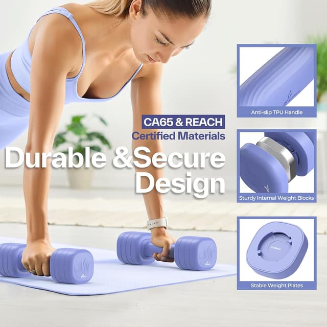 Detalle de Sportneer verstellbare Kurzhanteln Damen Set (2er-Set, 1–2,5 kg je Hantel) – rutschfester TPU-Griff