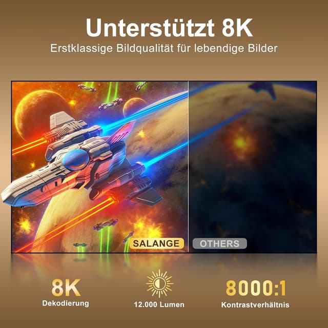 Detalle 2 de Salange Portable Beamer 2026 – Klein-Handy-Beamer mit Android 14.0, WiFi 6 und Bluetooth 5.4