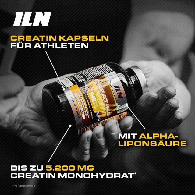Detalle de ILN Creatin Kapseln – 5.200 mg Kreatinmonohydrat pro Tag, 240 vegane Kapseln