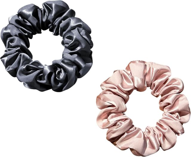 Detalle de Townssilk elastici per capelli in 100% seta di gelso (22 momme), grigio scuro e rosa, a righe – 2 pezzi