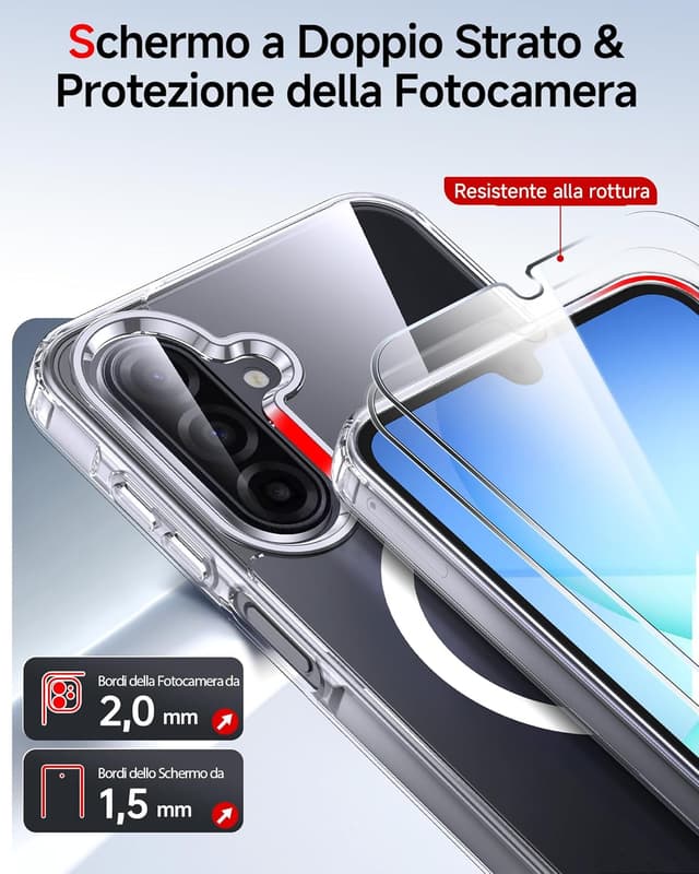 Detalle de LeYi Cover magnetica per Samsung Galaxy A17 5G con custodia trasparente e 2 vetri temperati fotocamera