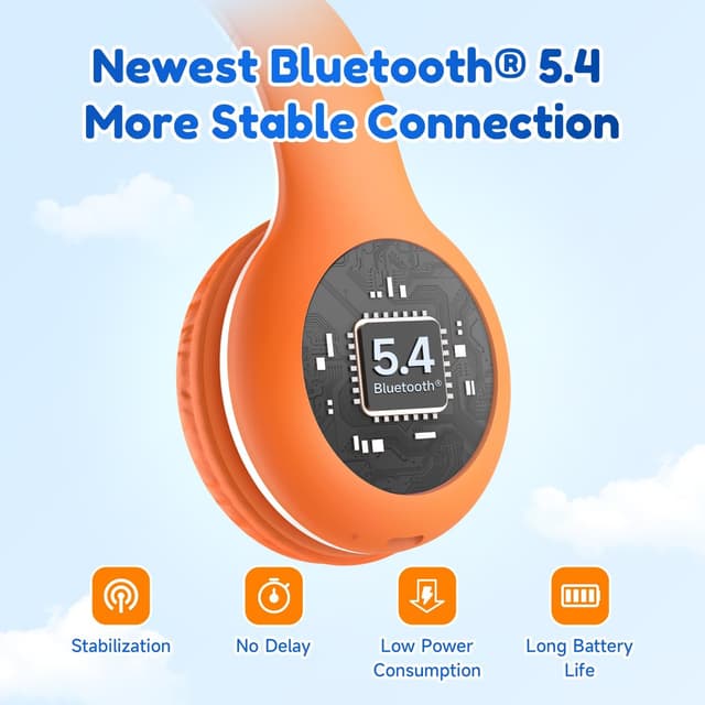 Detalle de EarFun Bluetooth-Kopfhörer für Kinder (85/94 dB) mit HD-Mikrofon, 40 Std. Akku und faltbarem Design – Orange