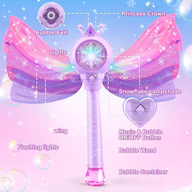 Detalle 2 de Britik Bubble Wands for Kids Girls LED Light & Music Bubble Machine (Purple) — Battery-Powered Outdoor Toy