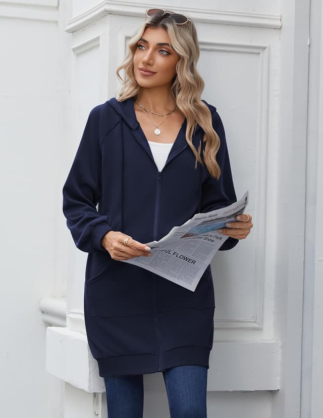 Detalle de Zeagoo Women’s Zip-Up Long Hoodies Tunic Sweatshirt Coat with Pockets