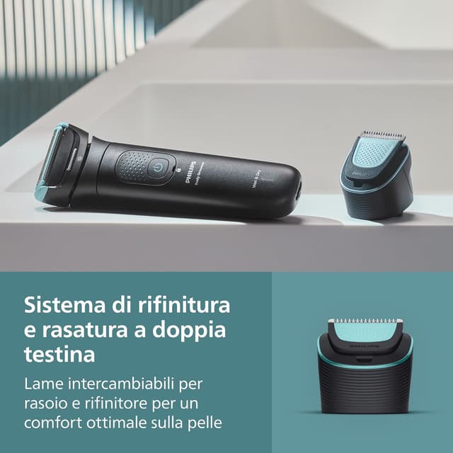 Detalle de Philips Bodygroom Serie 7000 BG7480/15 – rifinitore uomo con testina flessibile 2D, tripla protezione e autonomia fino a 120 minuti